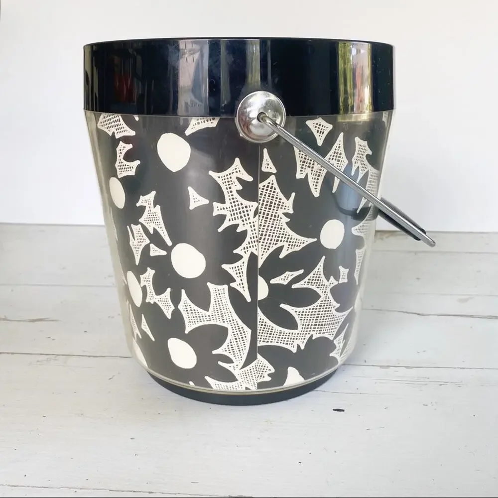 West Bend Vintage Retro 60’s Black and White Daisy Floral Ice Bucket